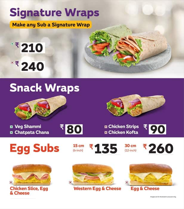 Menu of Subway, Civil Lines, Ludhiana