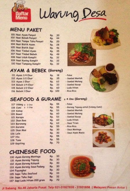 Warung Desa Menu, Menu untuk Warung Desa, Menteng, Jakarta 