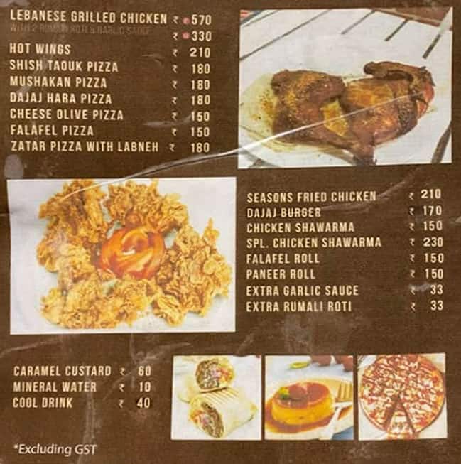 Menu of Seasons Xprs, Banjara Hills, Hyderabad