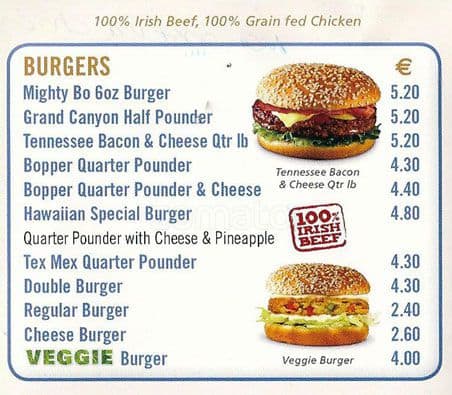 Menu at Silvios Templeogue restaurant, Dublin