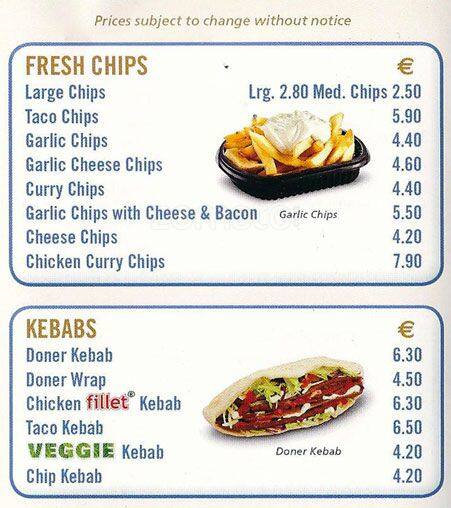 Menu at Silvios Templeogue restaurant, Dublin