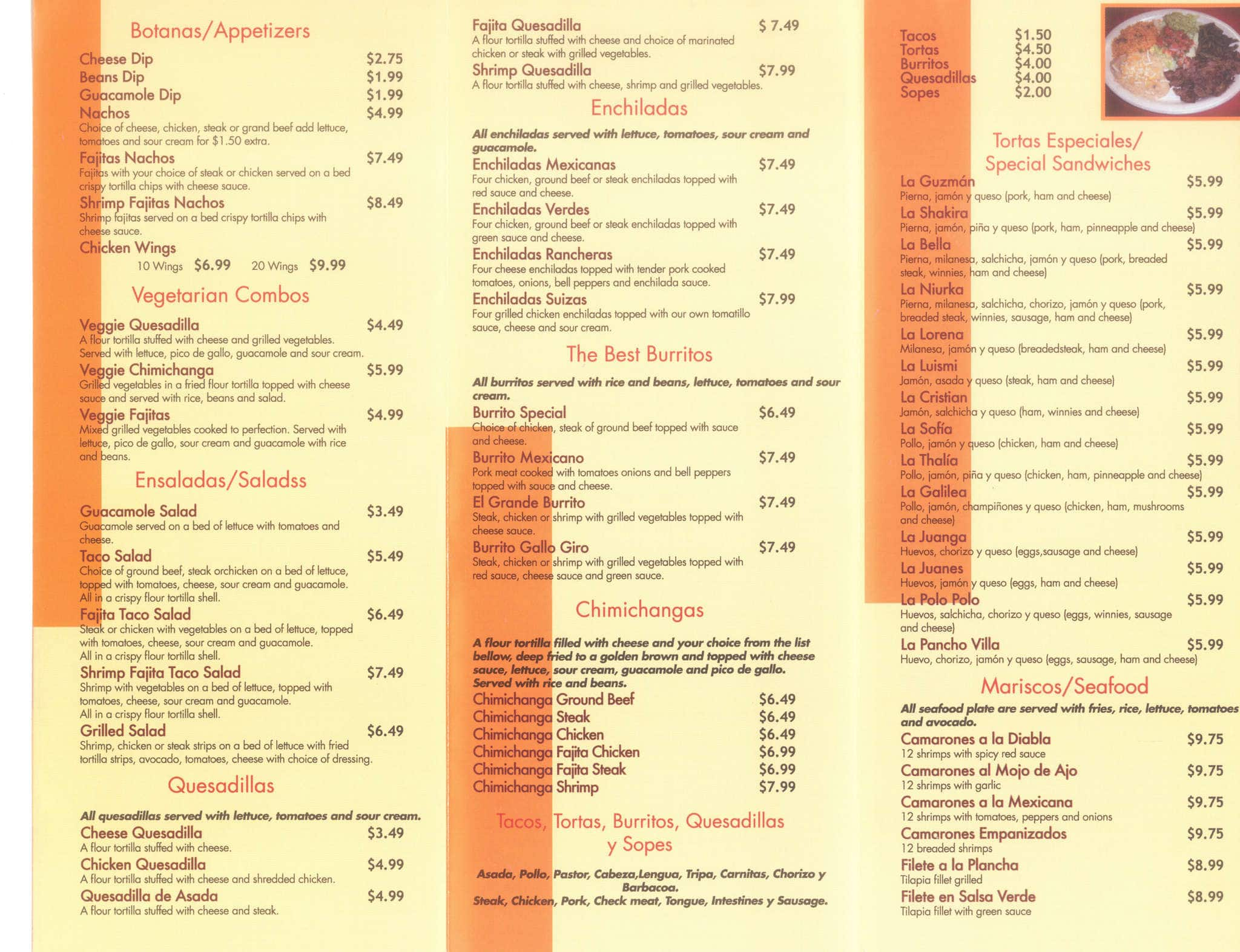 Menu at El Gallo Giro restaurant, Memphis, 3991 Lamar Ave