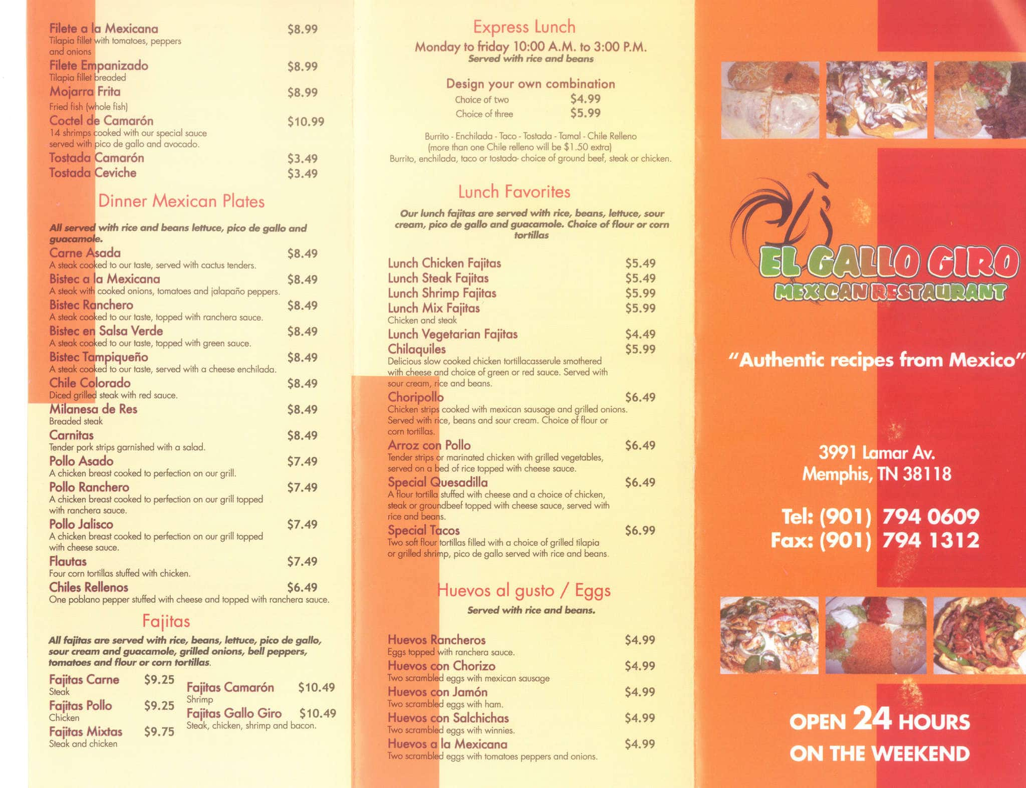 Menu at El Gallo Giro restaurant, Memphis, 3991 Lamar Ave