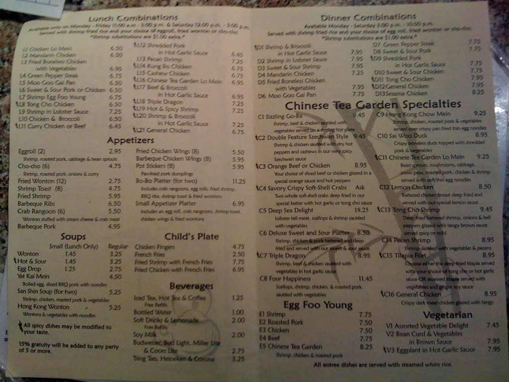 Tea Garden Restaurant Menu