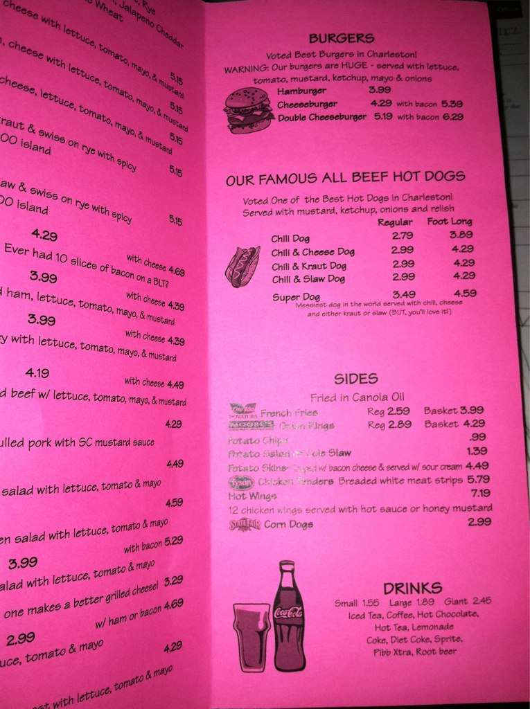 ye ole fashioned menu