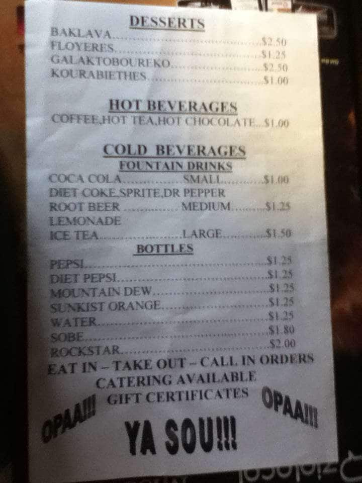 Menu at Greek Pastry Shop 1 Gyros restaurant, Missoula