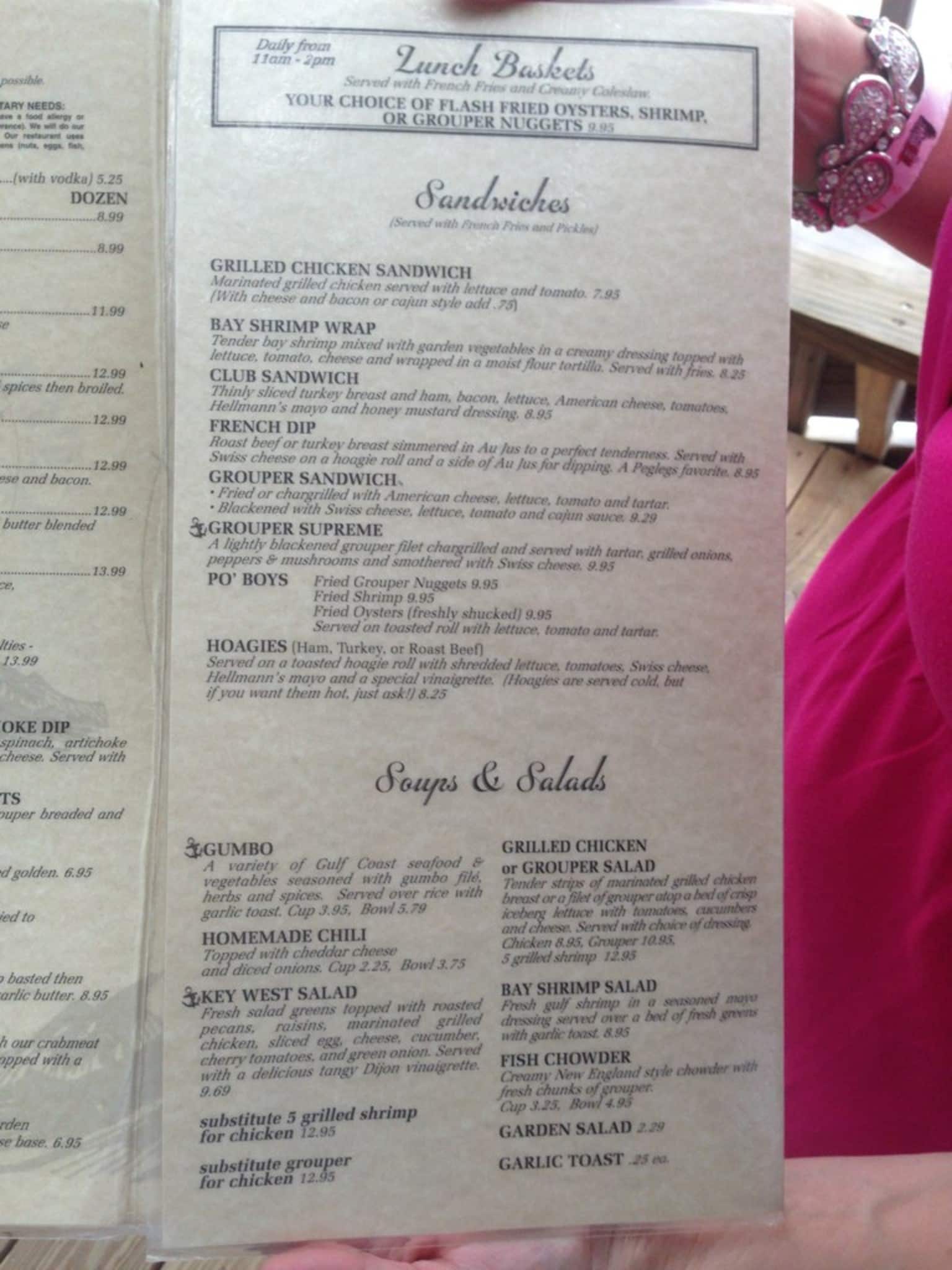 Menu at Peg Leg Pete's pub & bar, Pensacola Beach