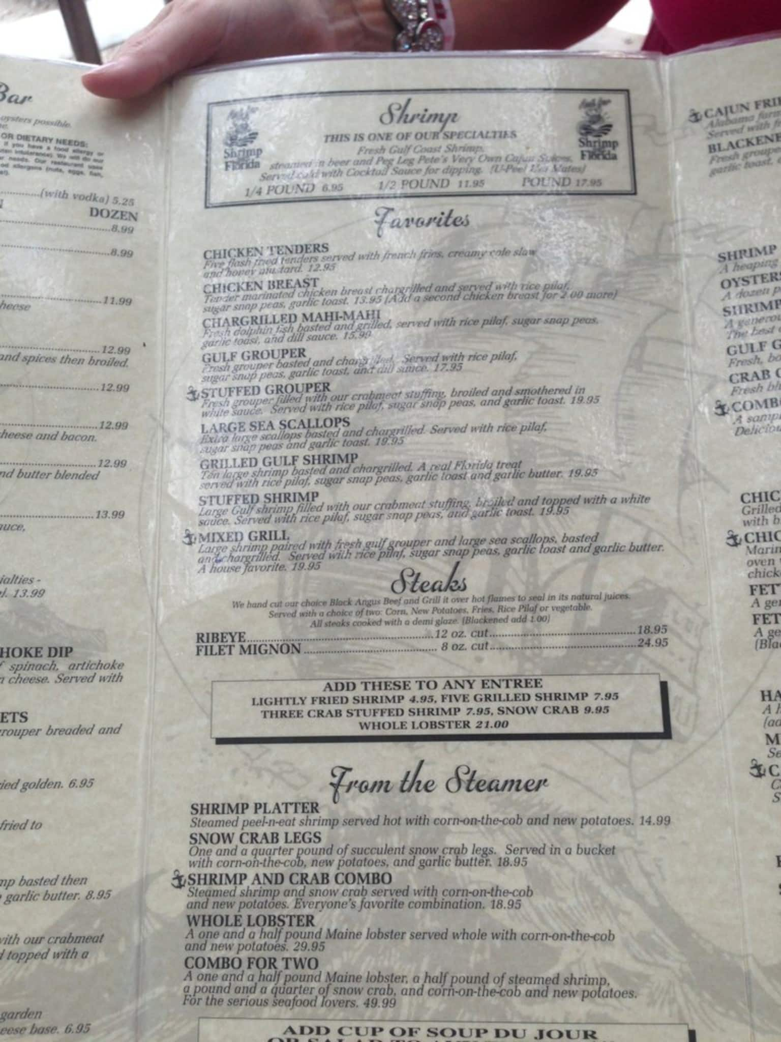 Menu at Peg Leg Pete's pub & bar, Pensacola Beach