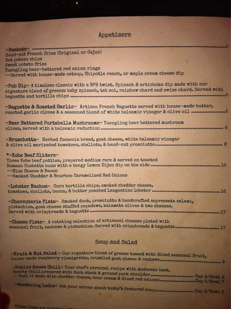 Barr's Public House menu, Menu restauracji Barr's Public House, Maumee