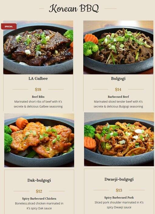 Menu at k restaurant, Peabody