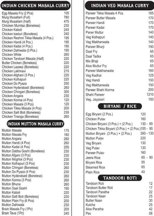 Menu of Alif Restaurant, Nalasopara, Mumbai