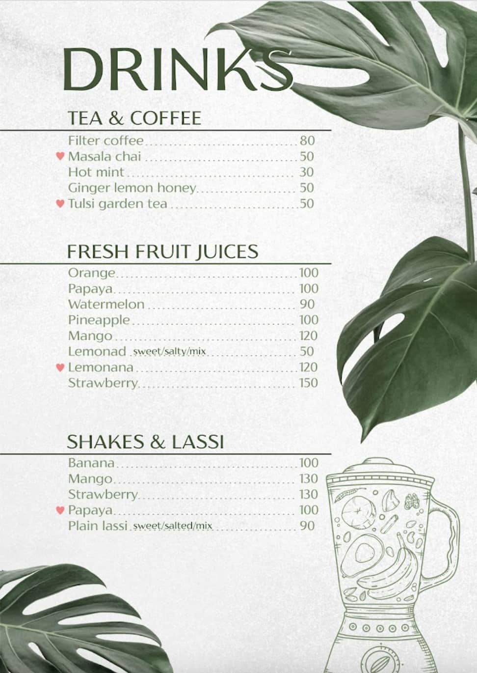 Menu of Secret Tea Garden Cafe, Arambol, Goa