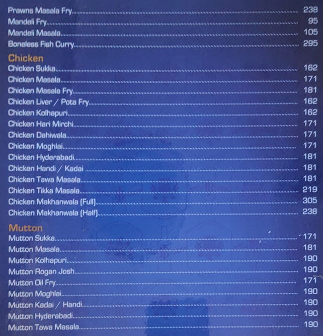 Vrandavan menu