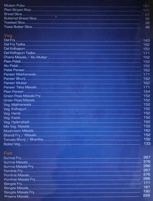 Vrandavan menu
