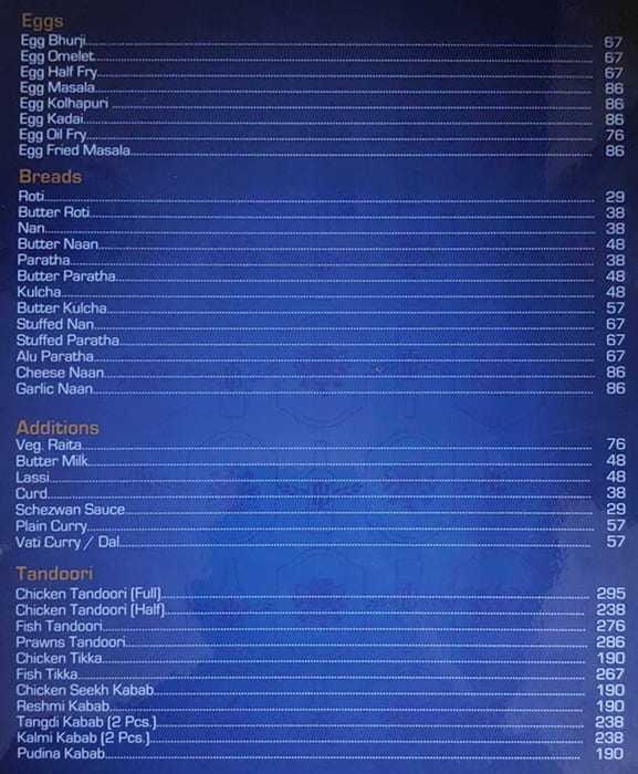 Vrandavan menu
