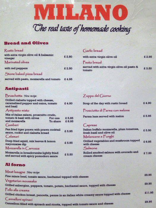 Milano Menu, Menu for Milano, Covent Garden, London Zomato UK