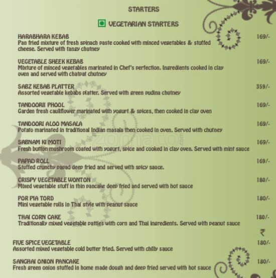 Menu at STarFISH, Hyderabad