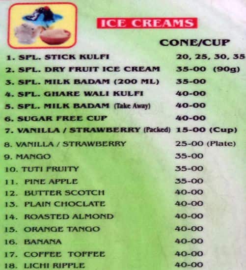 New Basant Ice Cream Menu, Menu for New Basant Ice Cream, Ludhiana