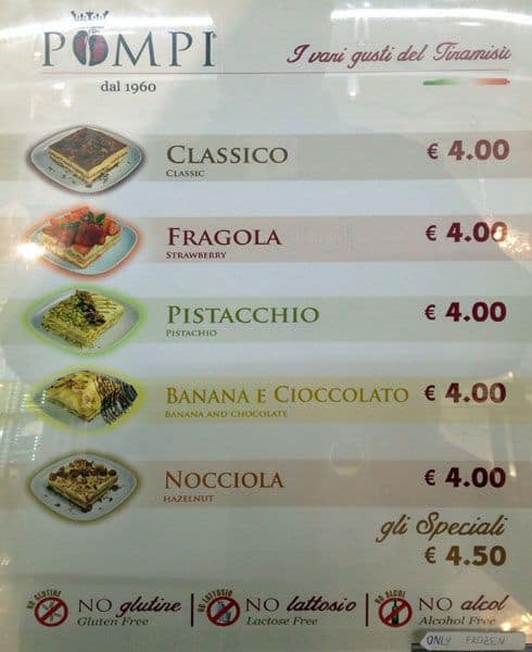 Menu di Pompi Ponte Milvio 