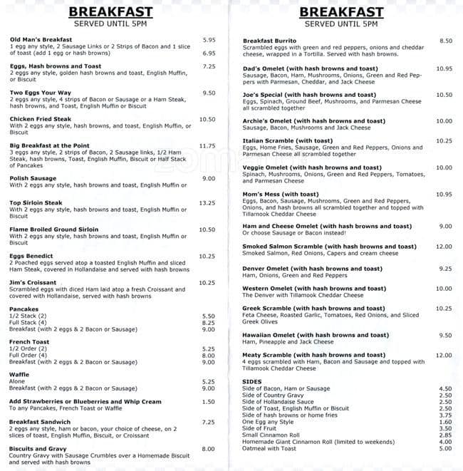 Menu at Browns Point Diner restaurant, East Side Dr NE