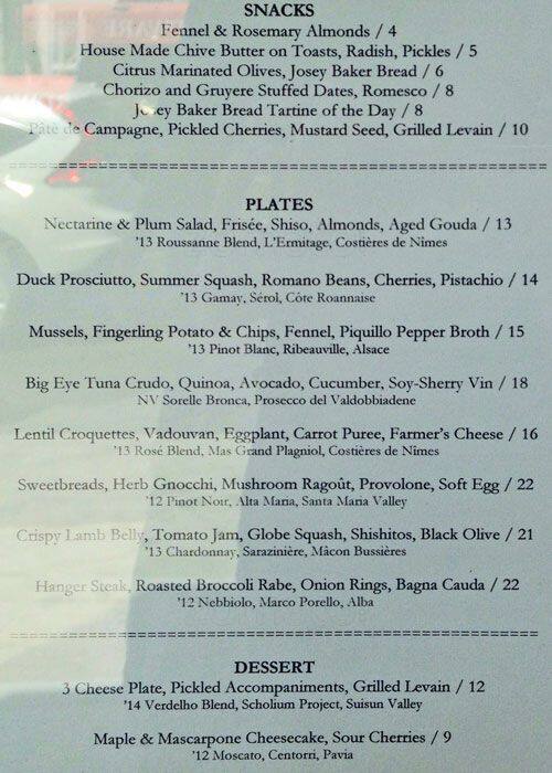 Wine Kitchen Menu, Menu for Wine Kitchen, Western Addition, San