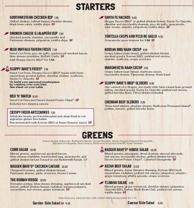 Bagger Dave's Legendary Burger Tavern Menu - Urbanspoon/Zomato