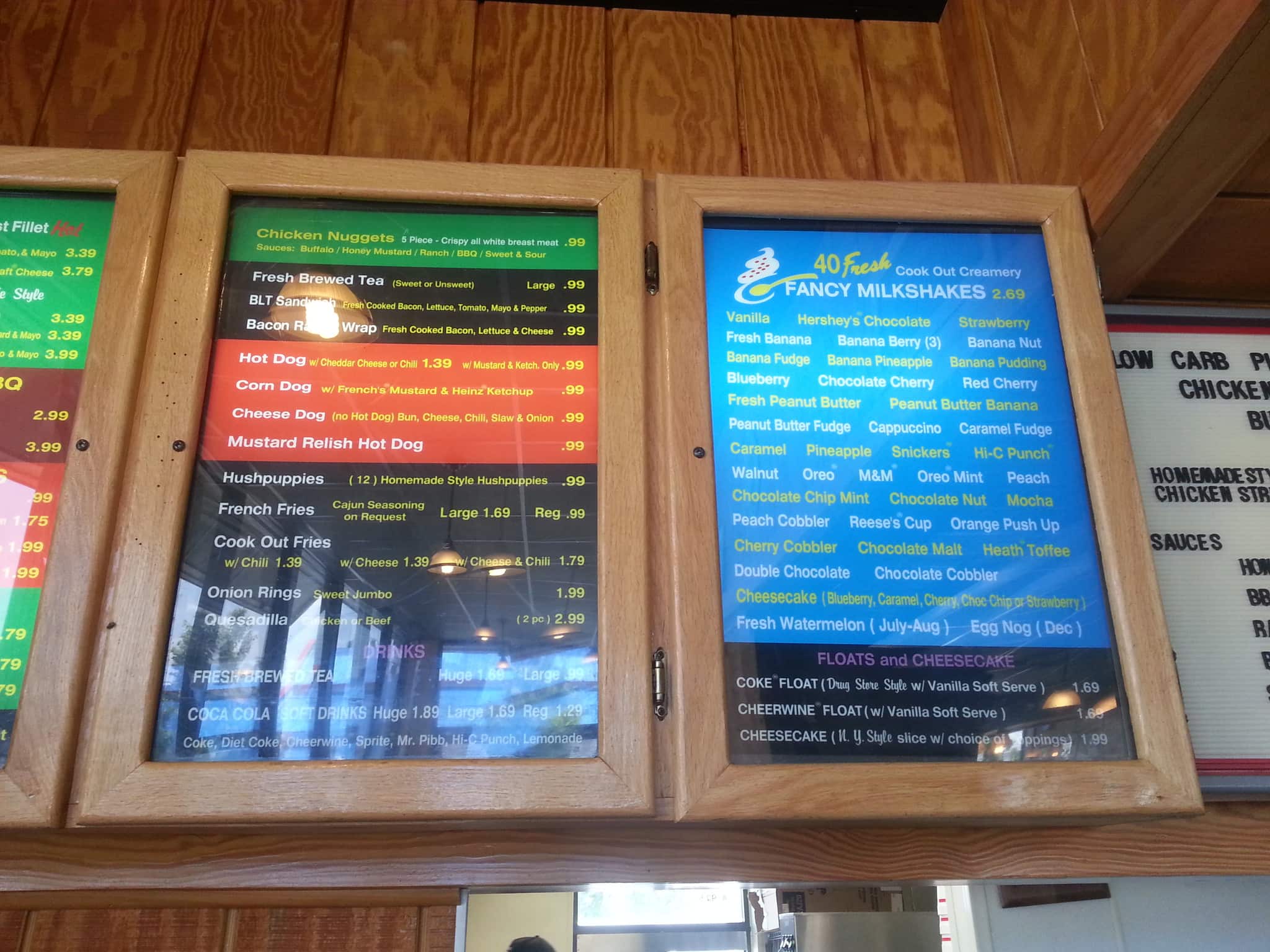 Menu at Cook Out fast food, Goldsboro