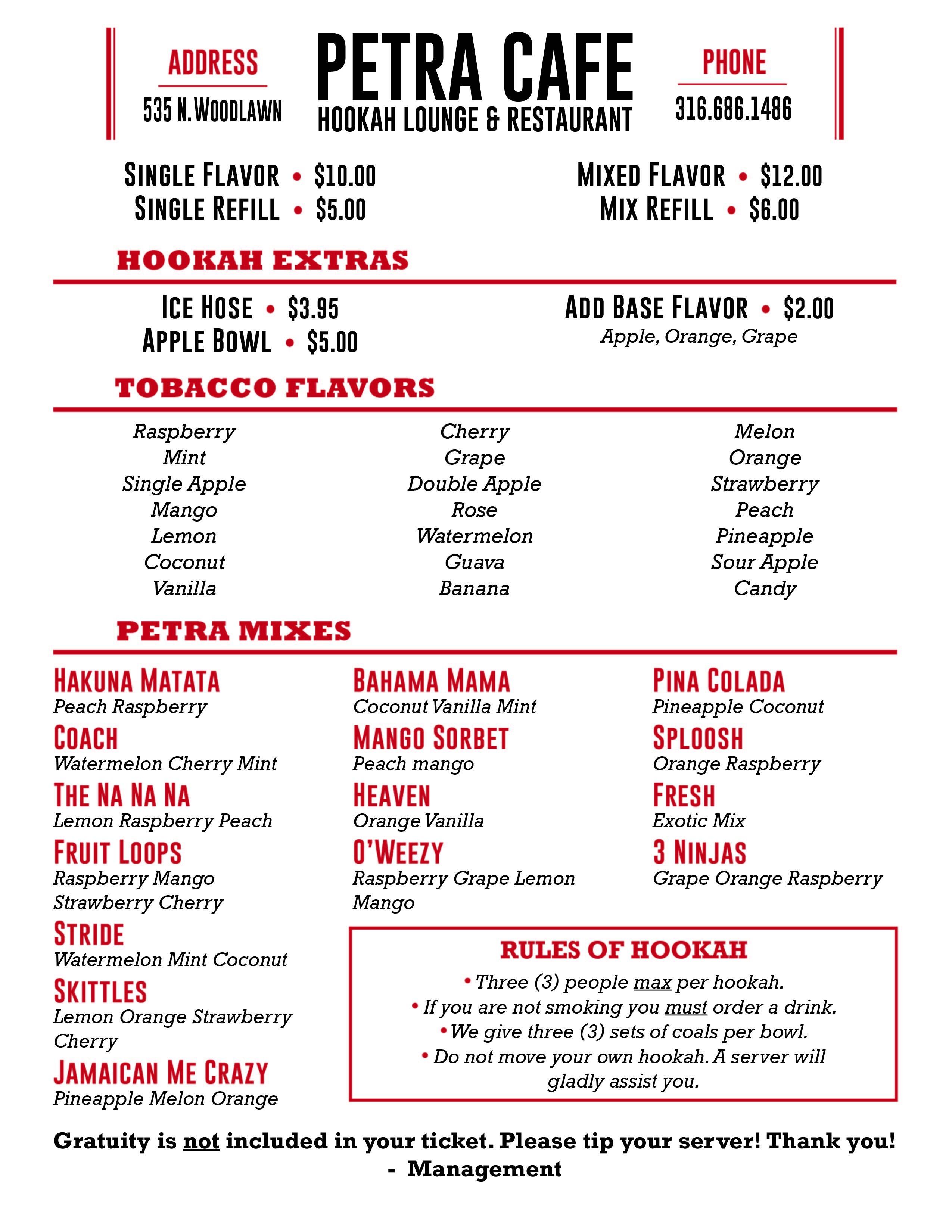Petra Cafe Hookah Lounge & Restaurant Menu Urbanspoon/Zomato