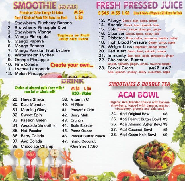 Hawa Smoothies & Bubble tea Menu Urbanspoon/Zomato