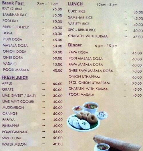 Coffee Morning Menu, Menu for Coffee Morning, Thousand Lights, Chennai