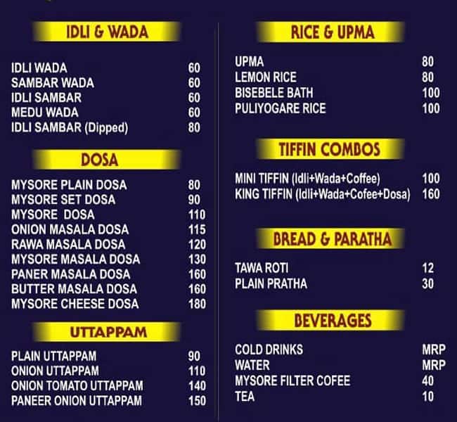 Menu at Mysore South Cafe - South Indian Restaurant, Noida