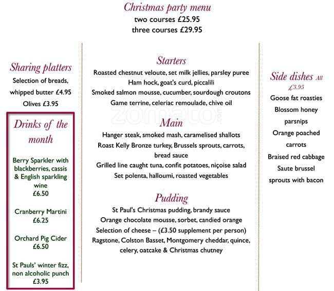 Carta del pub y bar St Paul's Tea Room, Londres