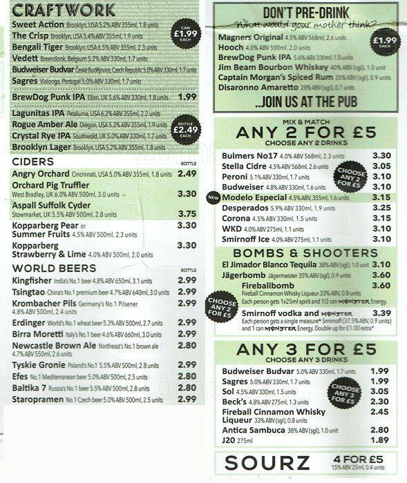 Menu at The Alfred Herring JD Wetherspoon pub & bar, London, 316322