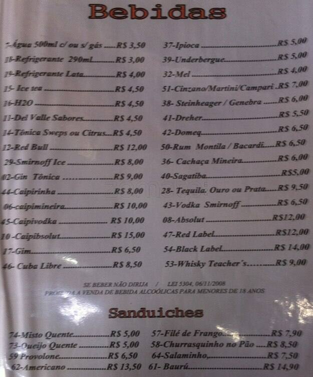 Restaurante 20 e 20 cardápio