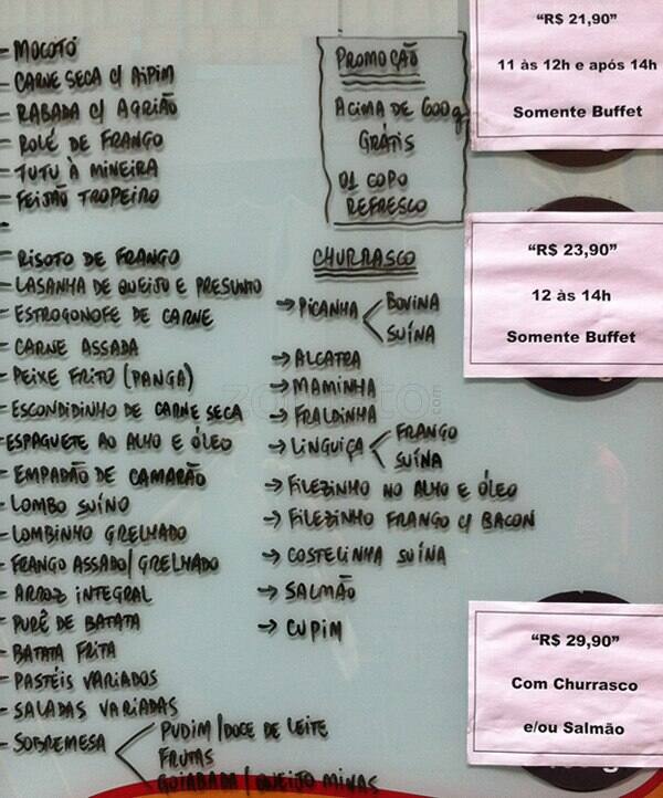 Restaurante 20 e 20 cardápio
