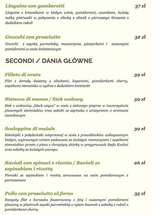 Menu at Restauracja Oliva Verde restaurant, Warsaw
