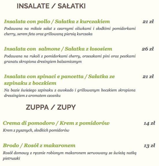 Menu at Restauracja Oliva Verde restaurant, Warsaw