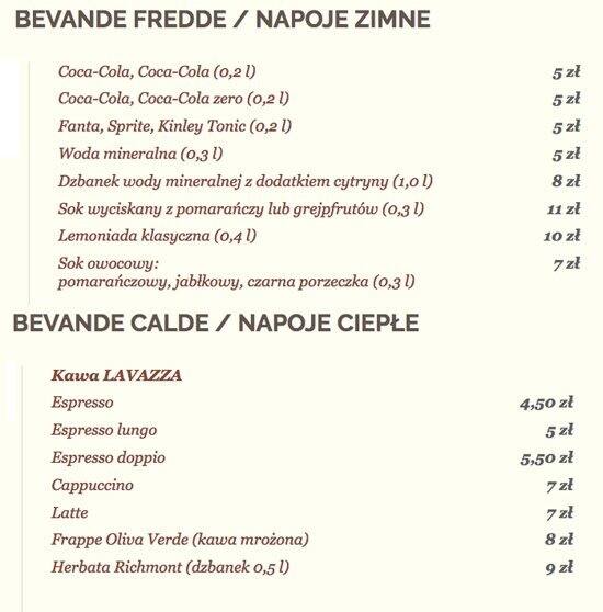 Menu at Restauracja Oliva Verde restaurant, Warsaw