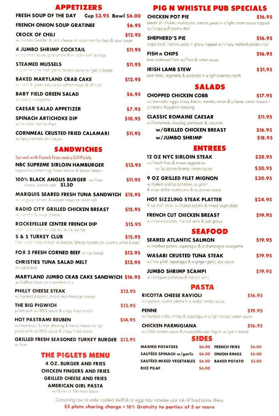 Pig 'N' Whistle Menu Urbanspoon/Zomato