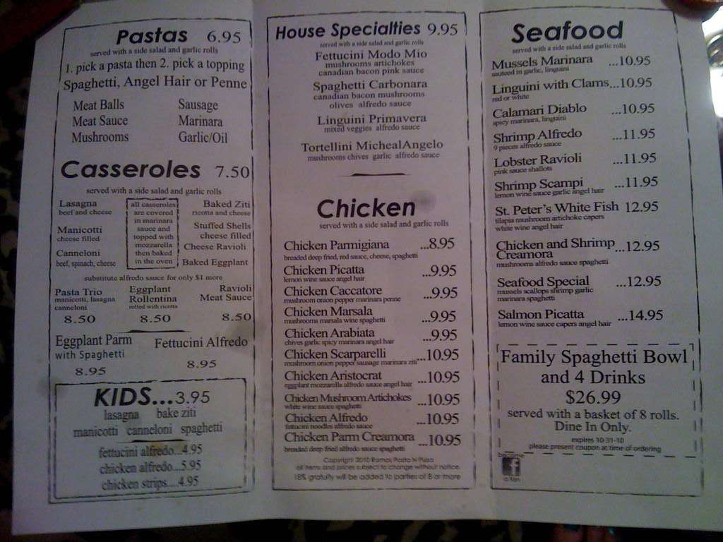 Roma Pasta & Pizza Menu, Menu for Roma Pasta & Pizza, Northside, Fort