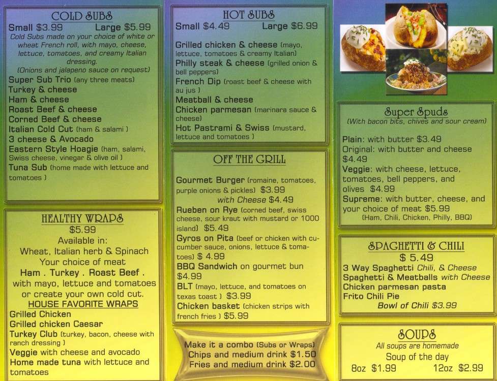 Bill & Ruth's Subs & Grill menu