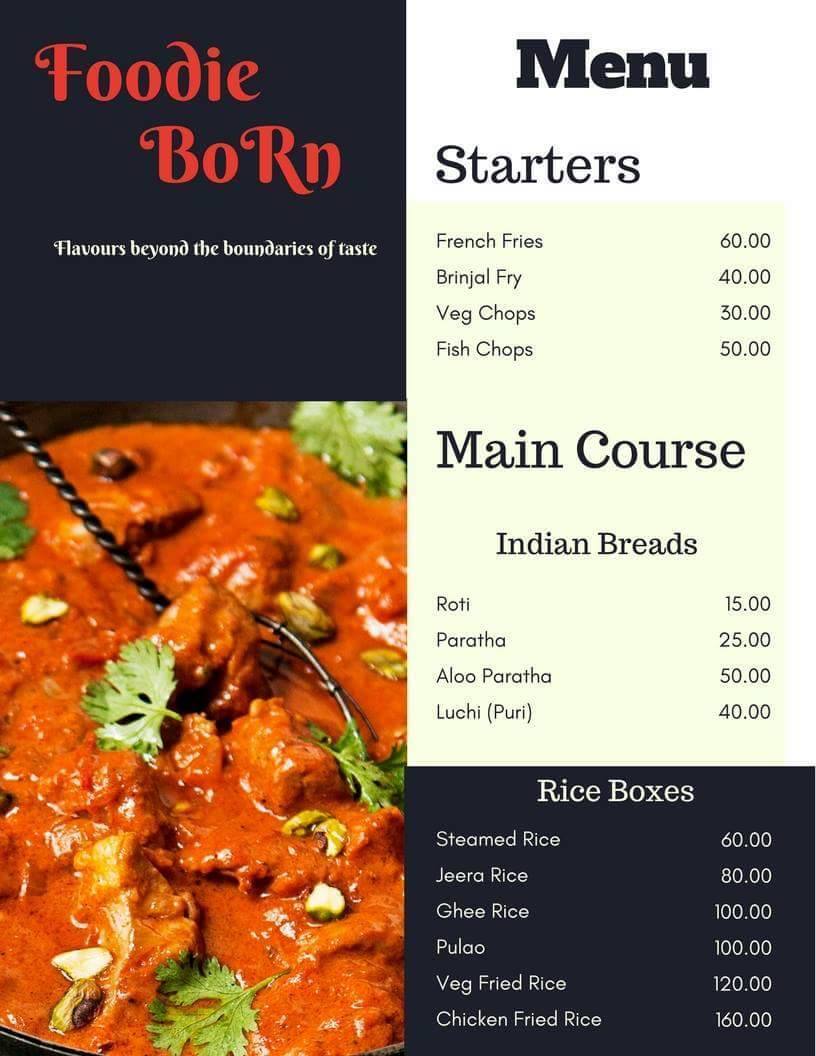Foodie Born Menu, Menu for Foodie Born, Kammanahalli, Bangalore Zomato