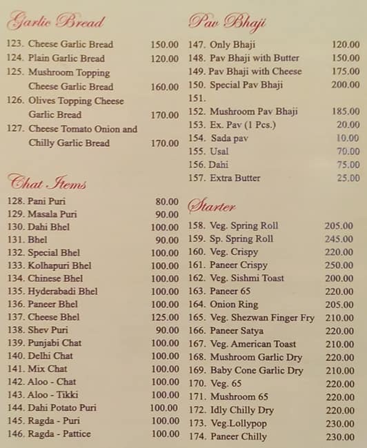 Menu at Shree Laxmi Resturant Pure Veg, Mumbai