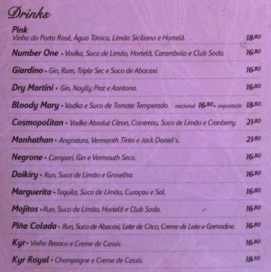 Giardino Restaurante cardápio