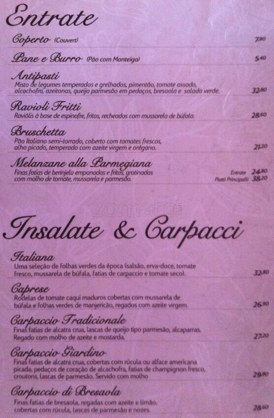 Giardino Restaurante cardápio