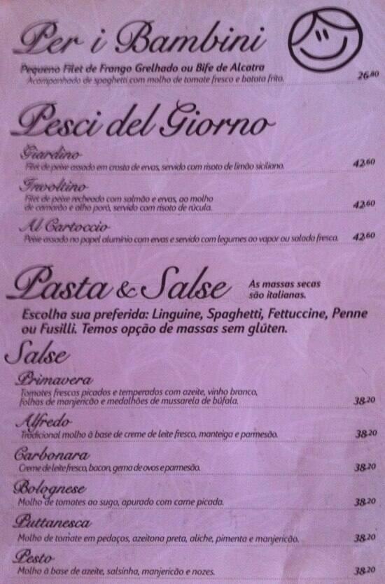 Giardino Restaurante cardápio