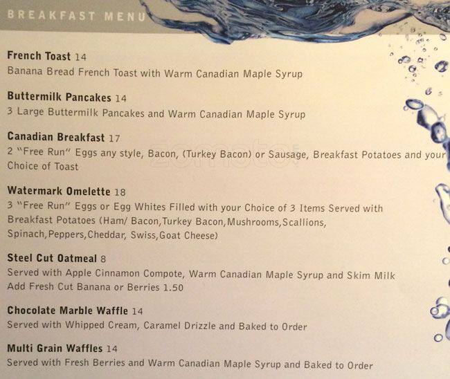 Watermark Restaurant Radisson Admiral Toronto Harbourfront Menu