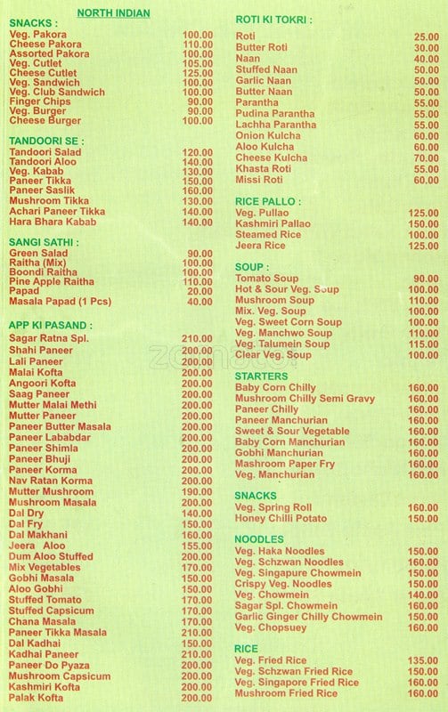 Menu at Sagar Ratna, Faridabad, Ansal Plaza