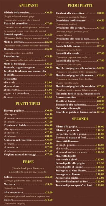 Menu de La Friseria La Romanina