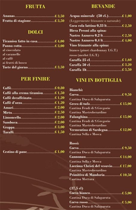 Menu de La Friseria La Romanina